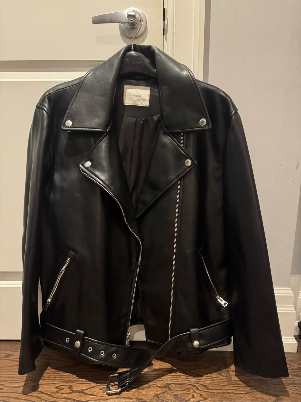Aritzia Oversized Black Leather Moto Jacket